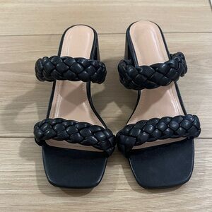 Braided Double-Strap Black Slide Mules